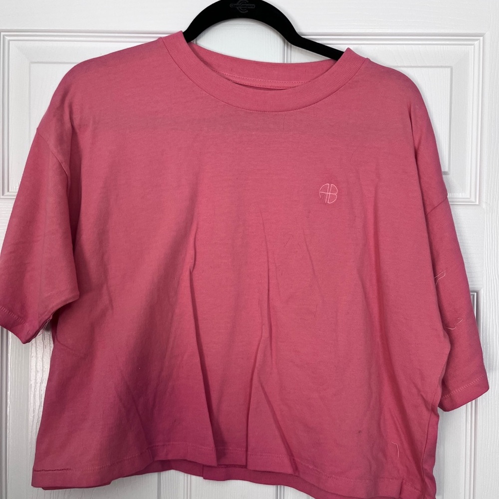 Anine Bing cropped cotton t shirt with AB embroidered.